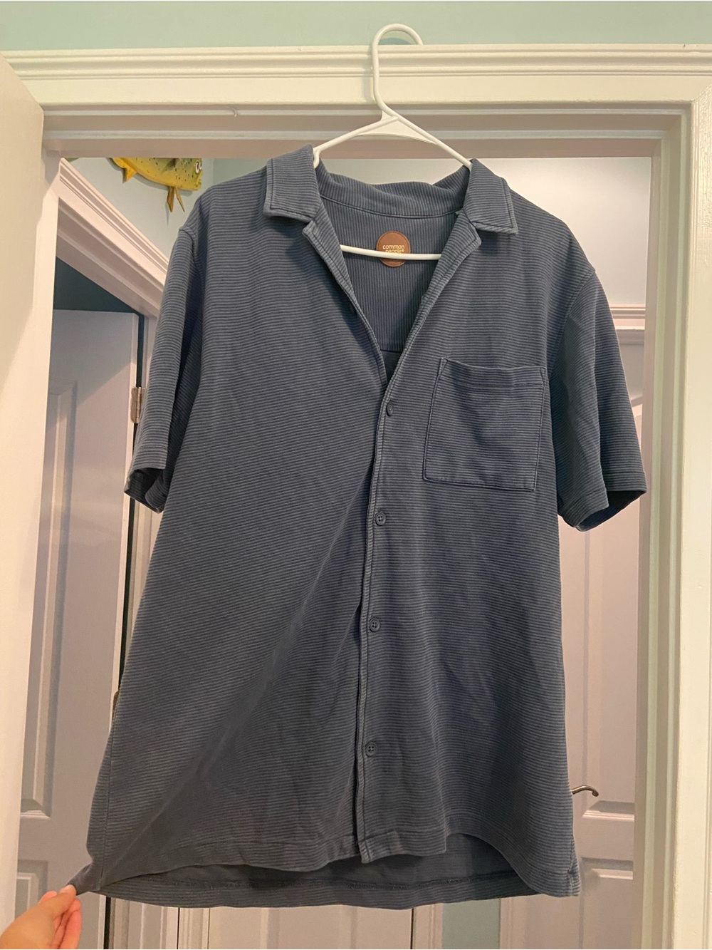 Common People Mens Ribbed Button Up Shirt With Pocket